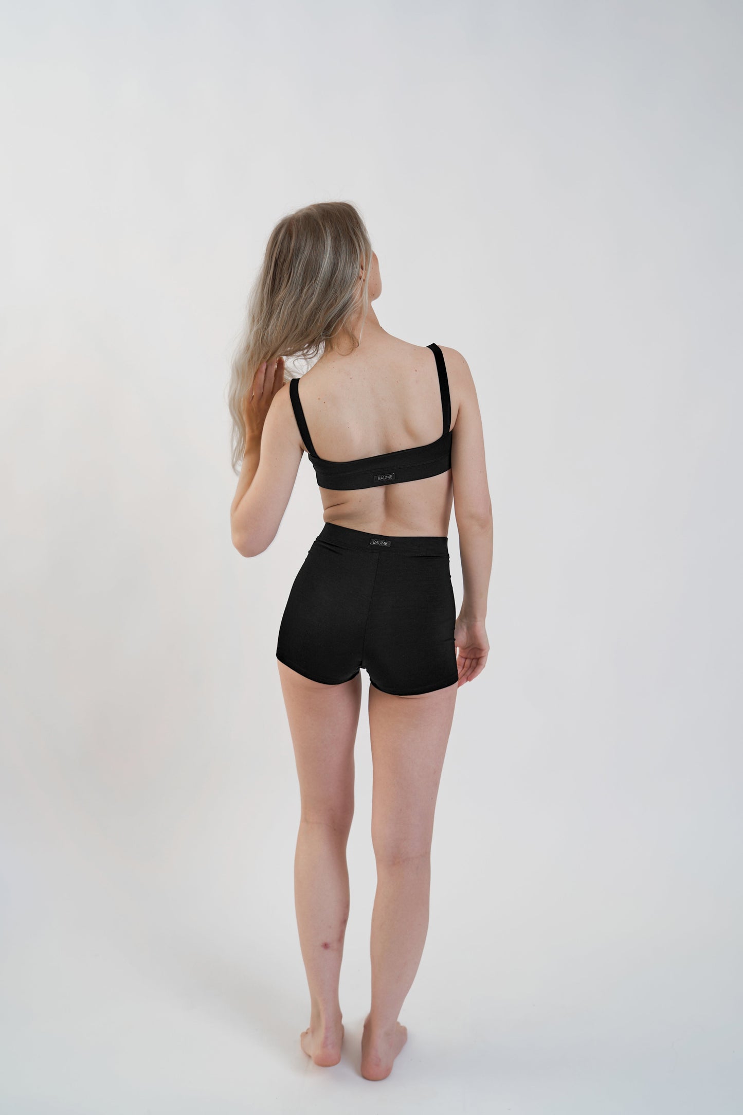 Sustainable loungewear shorts and bralette made from Tencel™ Lyocell, back view