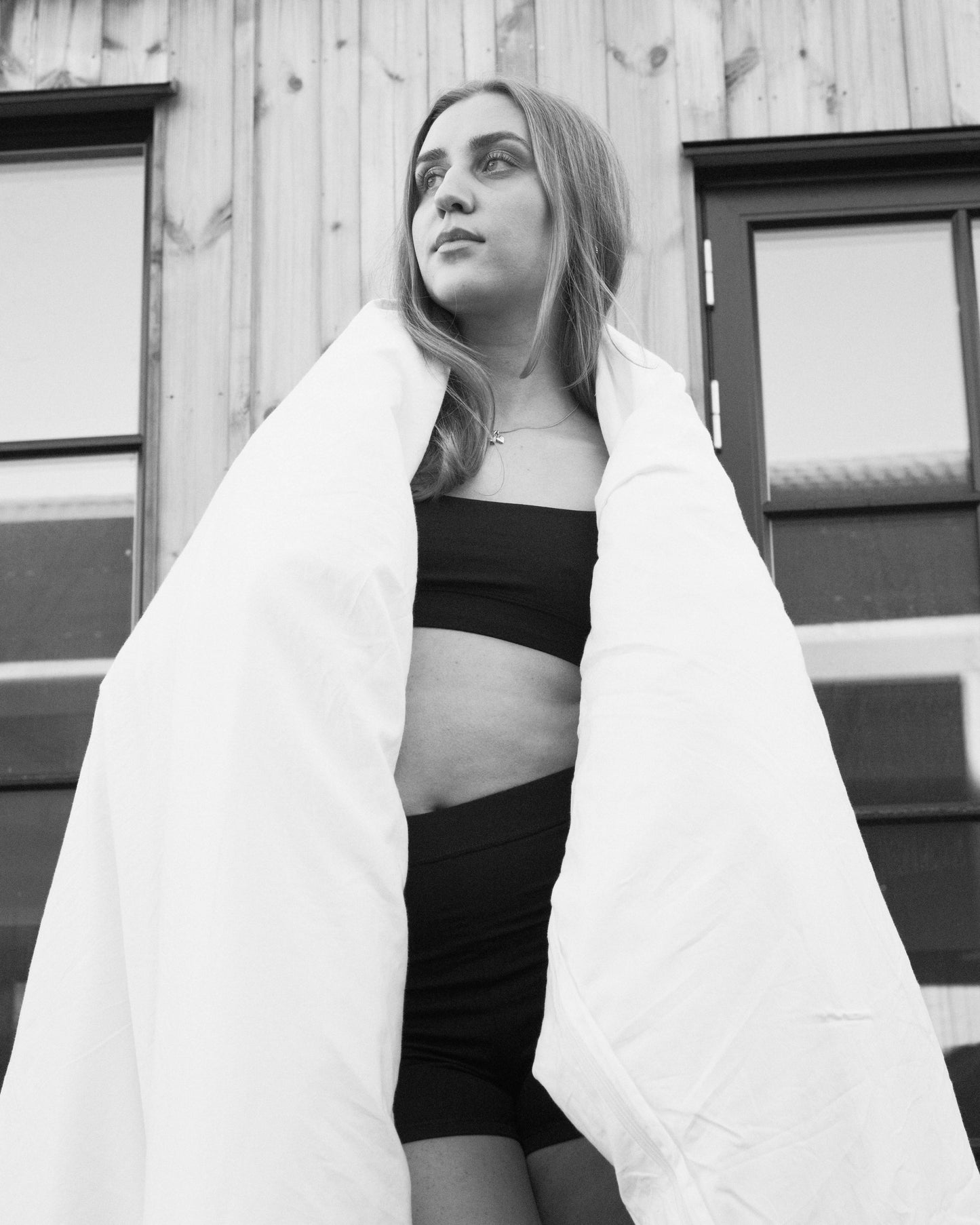 Model in sustainable bralette and shorts made of tencel lyocell