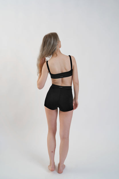 Sustainable loungewear shorts and bralette made from Tencel™ Lyocell, back view