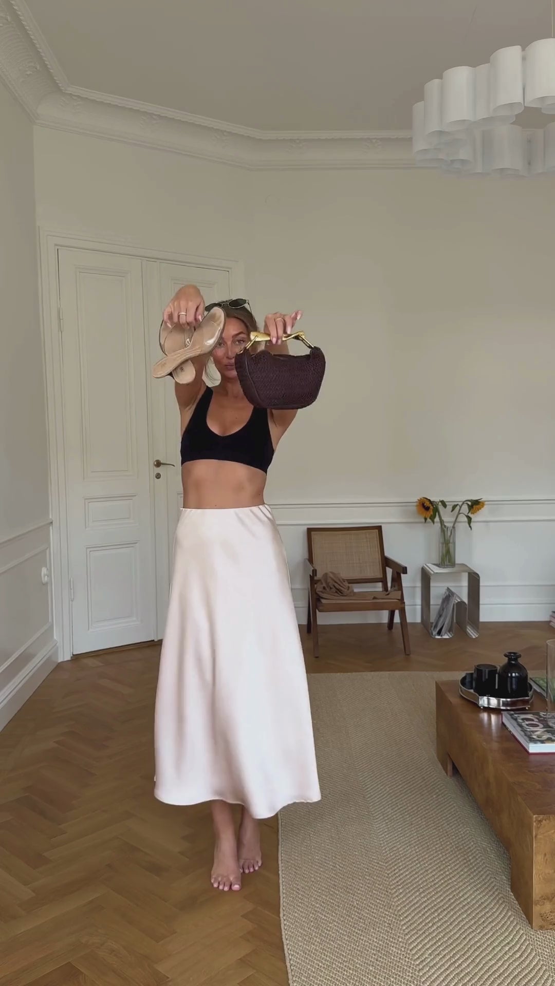 Baume Essentials Deep V Bralette styled as an everyday top